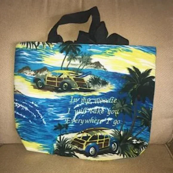 In my woody I will take you everywhere I go embroidered tote